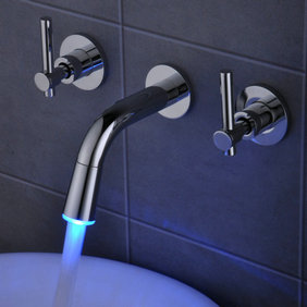 Contemporary Color Changing LED Waterfall Widespread Bathroom Sink Tap T0462F