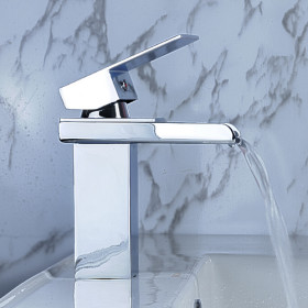 Contemporary Single Handle Chrome Waterfall Bathroom Sink Tap - T0510