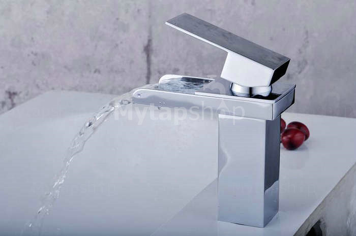 Contemporary Single Handle Chrome Waterfall Bathroom Sink Tap - T0510