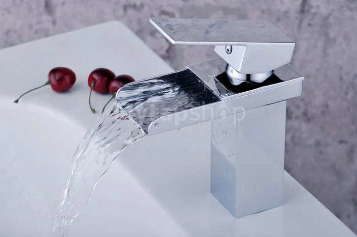 Contemporary Single Handle Chrome Waterfall Bathroom Sink Tap - T0510