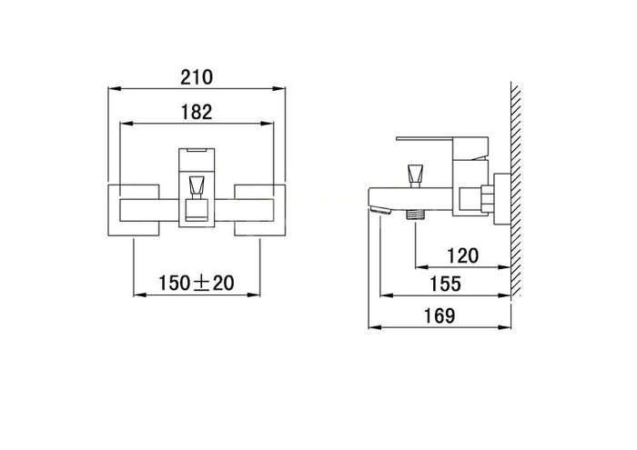 Contemporary Single Handle Wall Mount Bathtub Tap T0512W - Click Image to Close