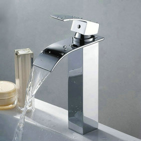 Contemporary Brass Waterfall Bathroom Sink Tap Tall T0517H - Click Image to Close