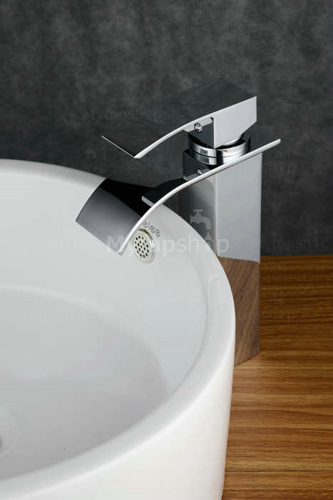 Contemporary Brass Waterfall Bathroom Sink Tap Tall T0517H - Click Image to Close