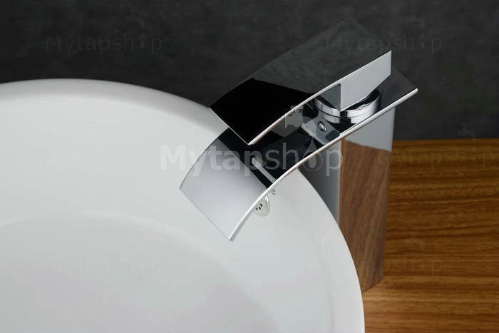 Contemporary Brass Waterfall Bathroom Sink Tap Tall T0517H - Click Image to Close