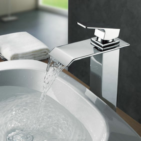 Contemporary Brass Waterfall Bathroom Sink Tap Tall T0518H - Click Image to Close