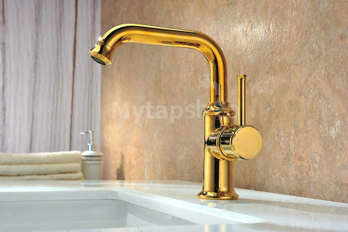 Contemporary Ti-PVD Finish Solid Brass Bathroom Sink Tap T0534G