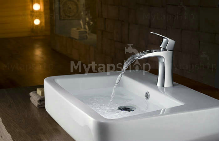 Waterfall Bathroom Sink Tap (Chrome Finish) T0556 - Click Image to Close