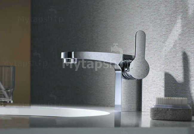 Contemporary Solid Brass Single Handle Bathroom Sink Tap Chrome Finish T0558 - Click Image to Close