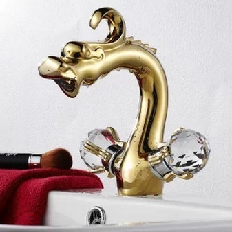 Antique Golden Color Dragon shape Bathroom Sink Tap - Ti-PVD Finish T0570G - Click Image to Close