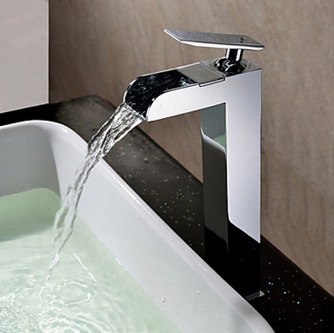 Contemporary Waterfall Chrome Finish Bathroom Sink Tap (Tall) TQ0608