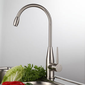 Contemporary Solid Brass Kitchen Tap - Nickel Brushed Finish T0726 - Click Image to Close