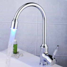 Contemporary Single Handle LED Chrome Kitchen Tap - T0756F - Click Image to Close