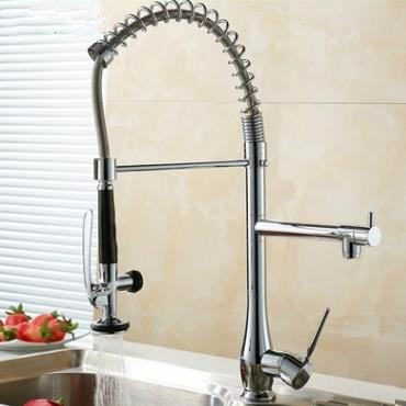 Solid Brass Spring Kitchen Tap with Two Spouts (Chrome Finish) T0783-2 - Click Image to Close