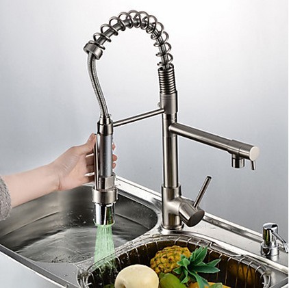 LED Contemporary Nickel Brushed Pull-out Kitchen Tap T0783N