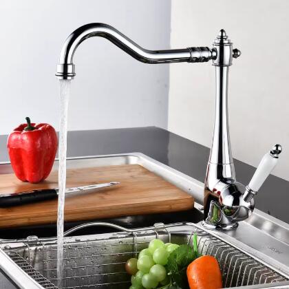 Chrome Finish Brass White Handle Kitchen Tap T0797