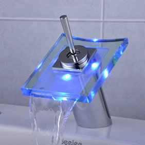 Contemporary Single Handle Waterfall LED Bathroom Sink Tap T0801F