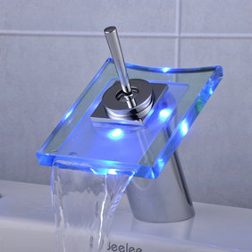 Contemporary Single Handle Waterfall LED Bathroom Sink Tap T0801F - Click Image to Close