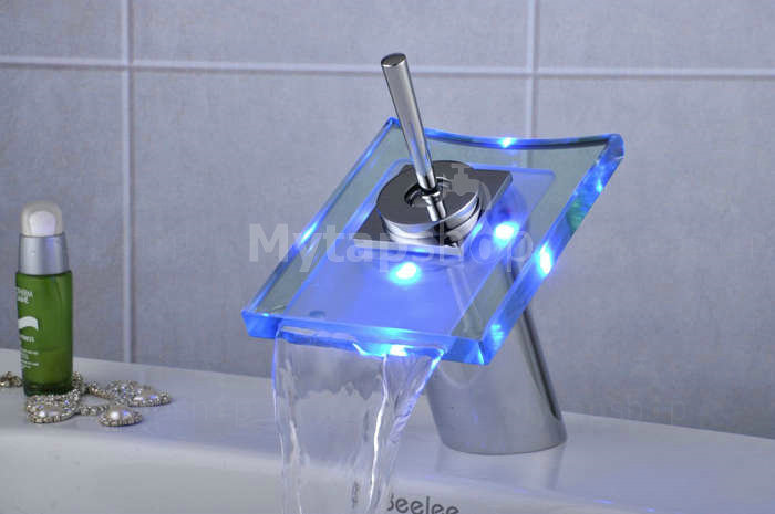 Contemporary Single Handle Waterfall LED Bathroom Sink Tap T0801F - Click Image to Close