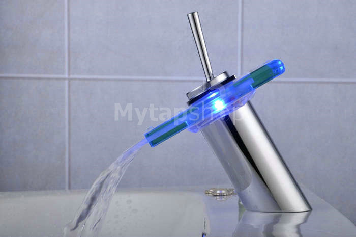 Contemporary Single Handle Waterfall LED Bathroom Sink Tap T0801F