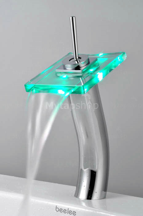 Contemporary Single Handle Waterfall LED Bathroom Sink Tap T0801HF