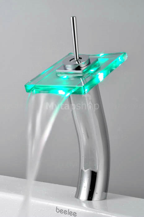 Contemporary Single Handle Waterfall LED Bathroom Sink Tap T0801HF - Click Image to Close