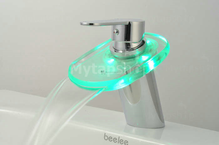 Contemporary Waterfall Single Handle Centerset LED Bathroom Sink Tap - T0802F