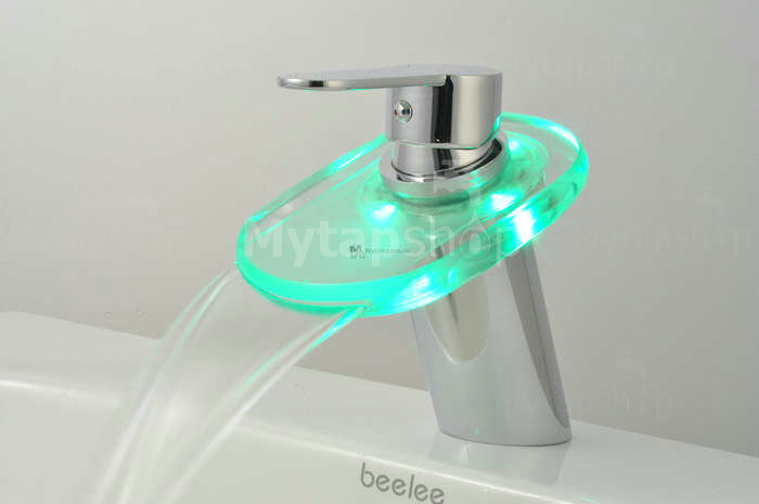 Contemporary Waterfall Single Handle Centerset LED Bathroom Sink Tap - T0802F - Click Image to Close