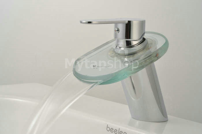 Contemporary Waterfall Single Handle Centerset LED Bathroom Sink Tap - T0802F - Click Image to Close