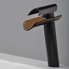 Oil Rubbed Bronze Waterfall Bathroom Sink Tap with Glass Spout T0814HB