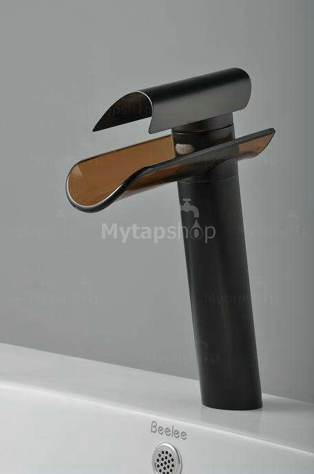 Oil Rubbed Bronze Waterfall Bathroom Sink Tap with Glass Spout T0814HB - Click Image to Close