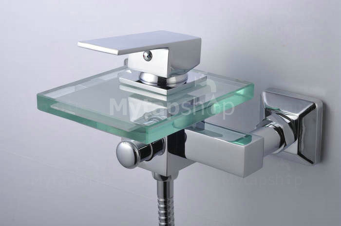 Waterfall Tub Tap with Glass Spout Wall Mount T0815W - Click Image to Close