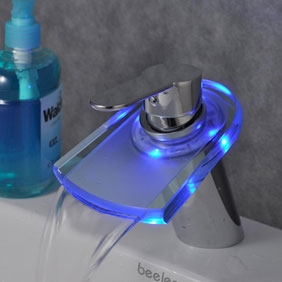 Contemporary Color Changing LED Waterfall Bathroom Sink Tap - T0816F