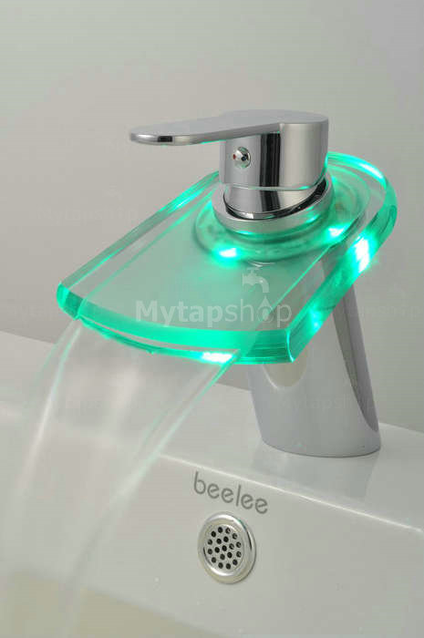 Contemporary Color Changing LED Waterfall Bathroom Sink Tap - T0816F