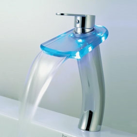 Contemporary Color Changing LED Tall Waterfall Bathroom Sink Tap - T0816HF