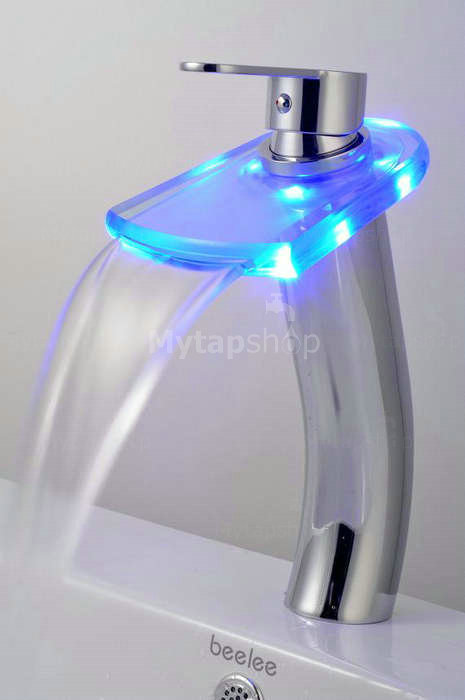 Contemporary Color Changing LED Tall Waterfall Bathroom Sink Tap - T0816HF