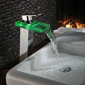 Color Changing LED Waterfall Bathroom Sink Tap (Chrome) T0818HF