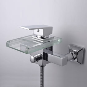 Contemporary Waterfall Tub Tap with Glass Spout (Wall Mount)T0818W