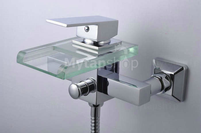 Contemporary Waterfall Tub Tap with Glass Spout (Wall Mount)T0818W