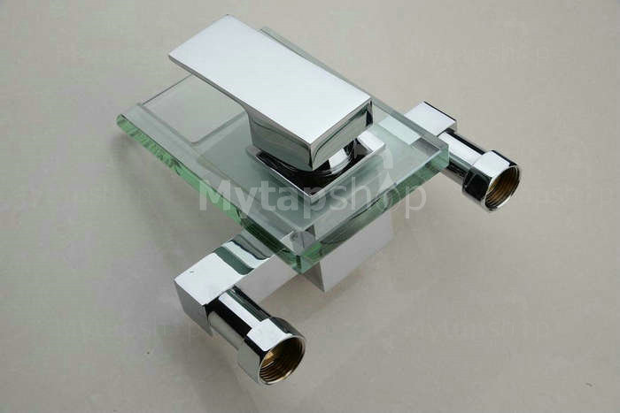 Contemporary Waterfall Tub Tap with Glass Spout (Wall Mount)T0818W - Click Image to Close