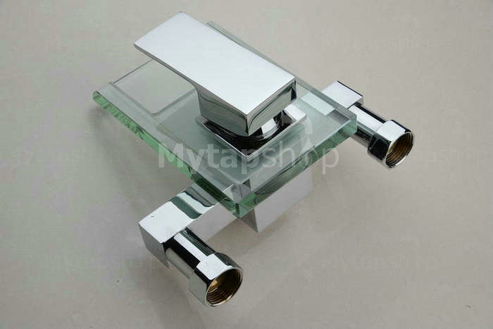 Contemporary Waterfall Tub Tap with Glass Spout (Wall Mount)T0818W