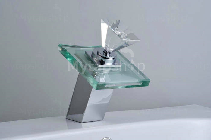 Contemporary Color Changing LED Glass Handle Waterfall Bathroom Sink Tap - T0819F