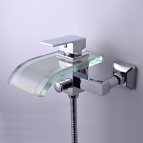 Single Handle Waterfall Wall-Mount Chrome Glass Bathtub Tap (T0822W)