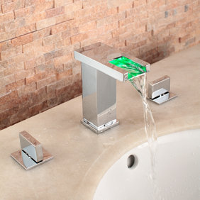 Contemporary Two Handles LED Hydroelectric Waterfall Sink Tap - T0823F