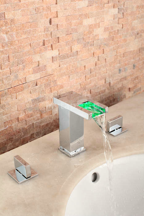 Contemporary Two Handles LED Hydroelectric Waterfall Sink Tap - T0823F