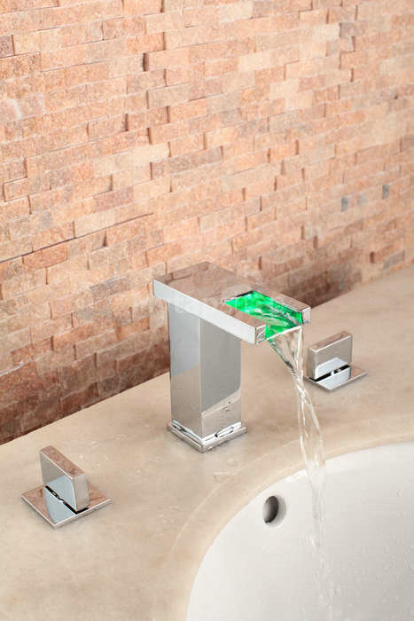 Contemporary Two Handles LED Hydroelectric Waterfall Sink Tap - T0823F - Click Image to Close