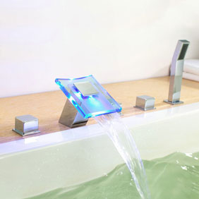 Contemporary Color Changing LED Hydropower Waterfall Widespread Tub Tap T0827FW