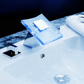 Contemporary Color Changing LED Waterfall Widespread Bathroom Sink Tap T0830F