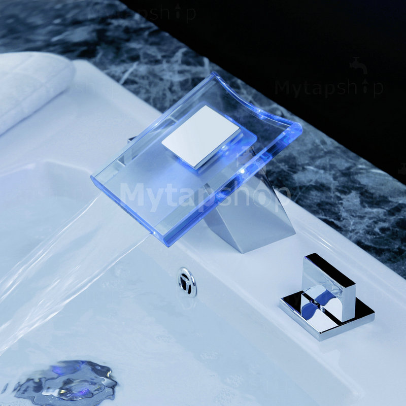 Contemporary Color Changing LED Waterfall Widespread Bathroom Sink Tap T0830F - Click Image to Close