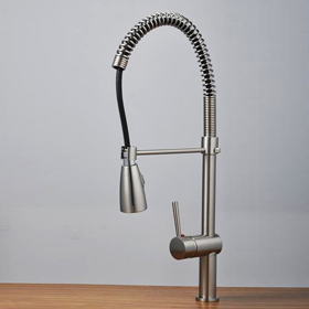 Nickel Brushed Single Handle Centerset Pull-out Kitchen Tap T1713S - Click Image to Close