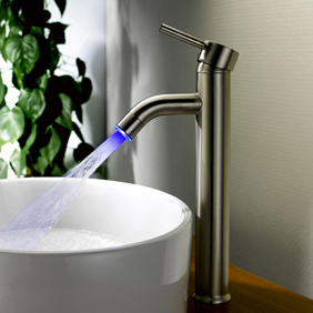 LED Color change Single Handle Nickel Brushed Centerset Bathroom Sink Tap T1802F